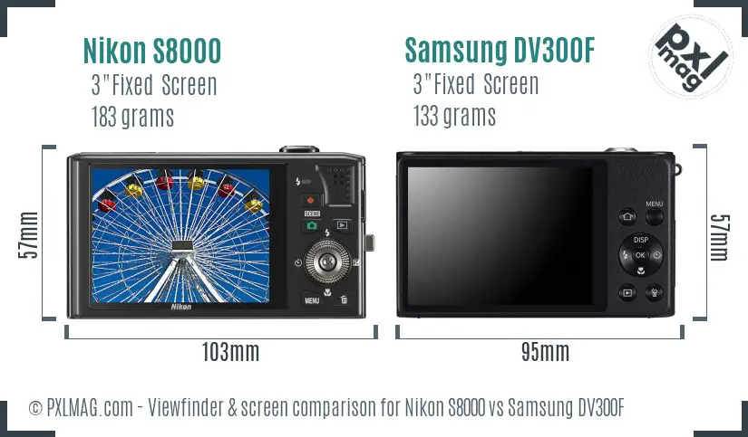 Nikon S8000 vs Samsung DV300F Screen and Viewfinder comparison