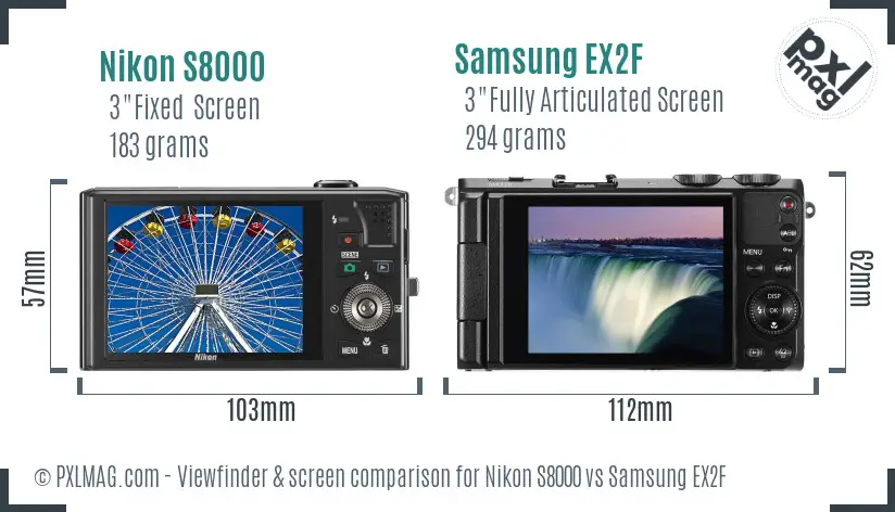Nikon S8000 vs Samsung EX2F Screen and Viewfinder comparison