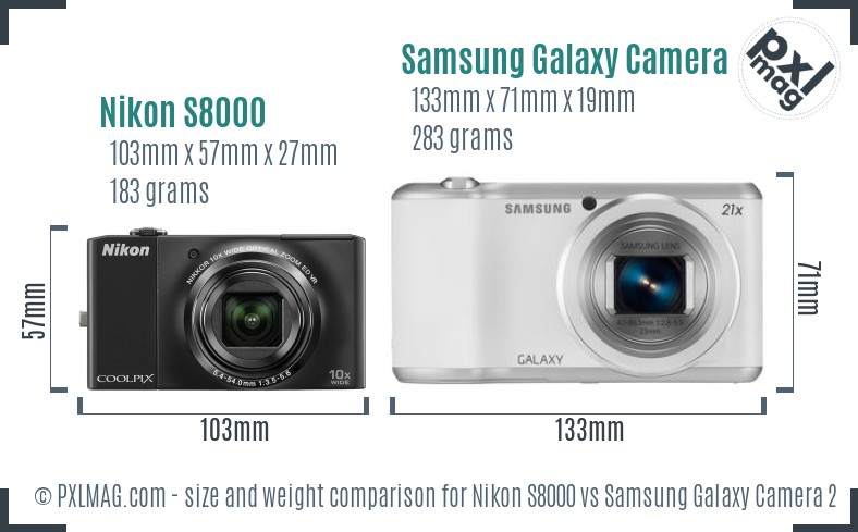 Nikon S8000 vs Samsung Galaxy Camera 2 size comparison