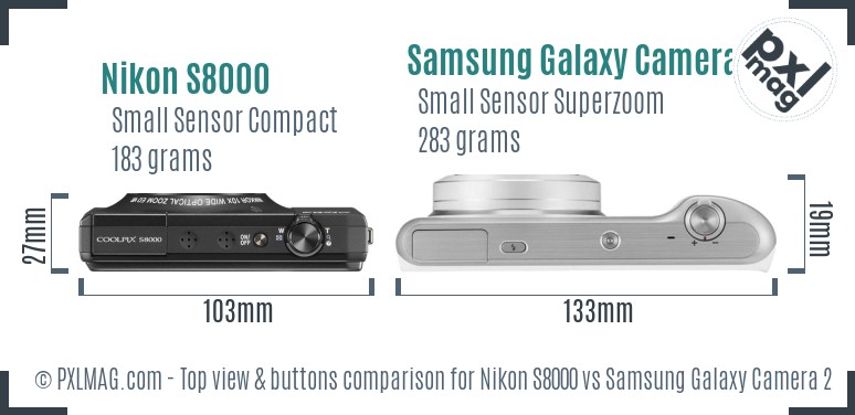 Nikon S8000 vs Samsung Galaxy Camera 2 top view buttons comparison