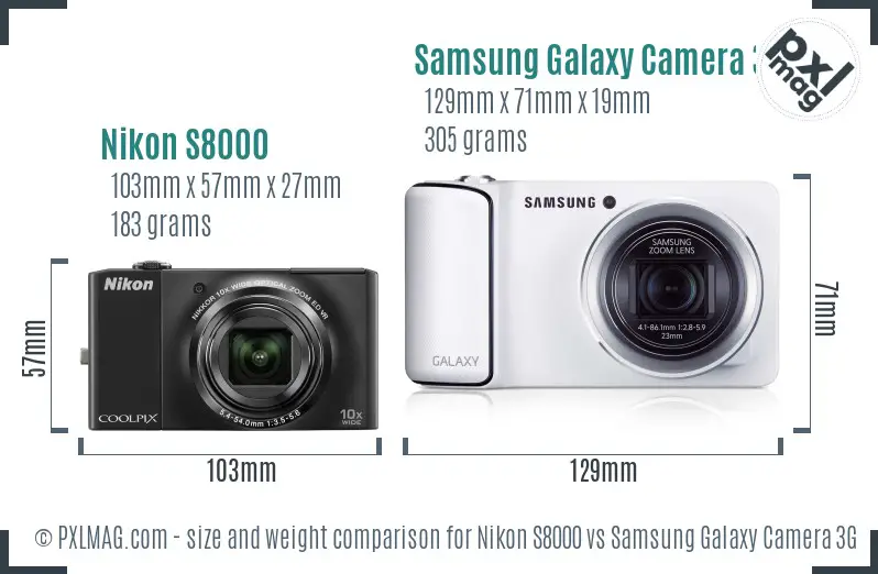 Nikon S8000 vs Samsung Galaxy Camera 3G size comparison