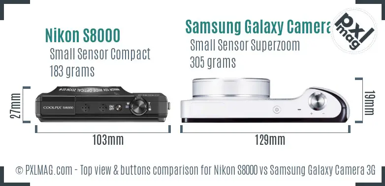 Nikon S8000 vs Samsung Galaxy Camera 3G top view buttons comparison