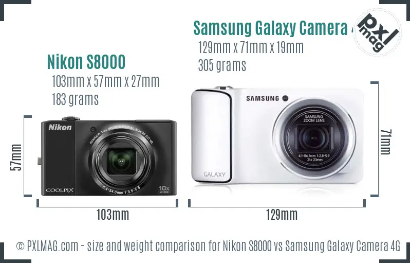 Nikon S8000 vs Samsung Galaxy Camera 4G size comparison Nikon S8000 vs Samsung Galaxy Camera 4G size comparison