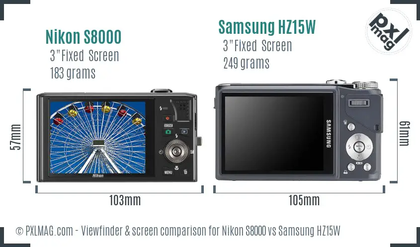 Nikon S8000 vs Samsung HZ15W Screen and Viewfinder comparison