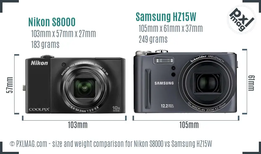 Nikon S8000 vs Samsung HZ15W size comparison
