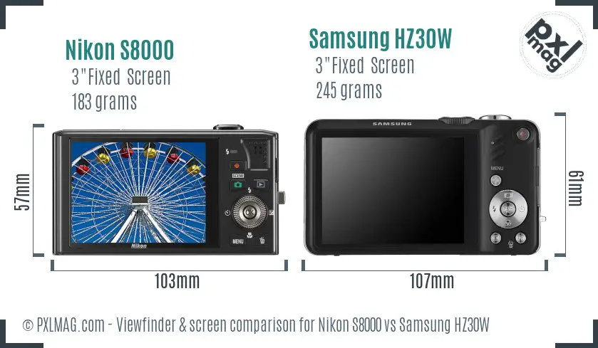 Nikon S8000 vs Samsung HZ30W Screen and Viewfinder comparison Nikon S8000 vs Samsung HZ30W Screen and Viewfinder comparison