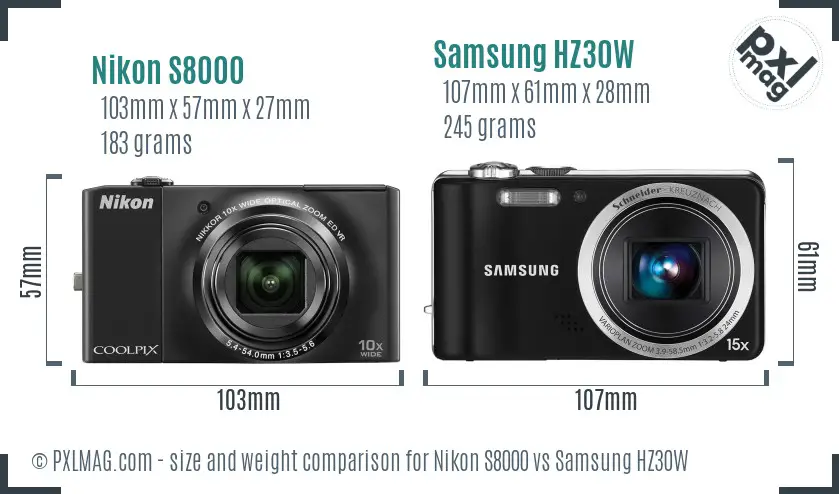 Nikon S8000 vs Samsung HZ30W size comparison Nikon S8000 vs Samsung HZ30W size comparison