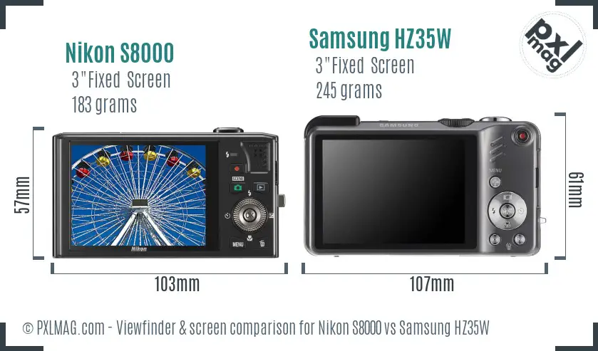 Nikon S8000 vs Samsung HZ35W Screen and Viewfinder comparison