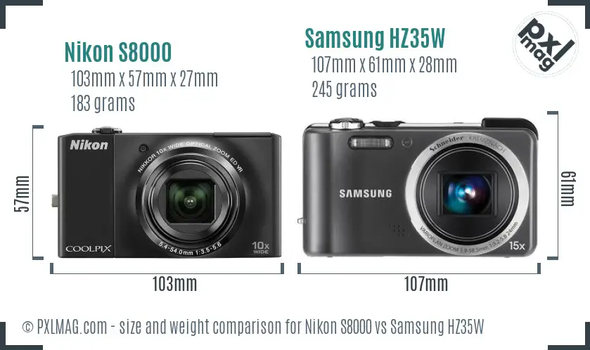 Nikon S8000 vs Samsung HZ35W size comparison