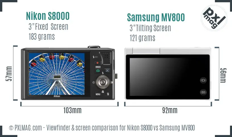 Nikon S8000 vs Samsung MV800 Screen and Viewfinder comparison
