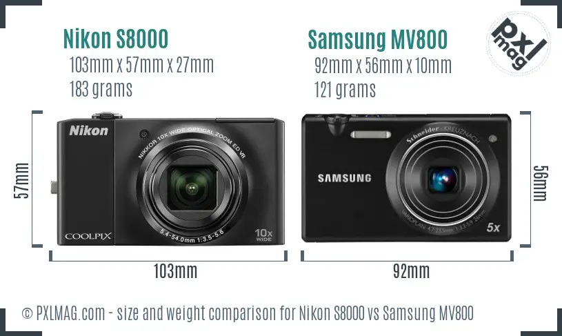 Nikon S8000 vs Samsung MV800 size comparison