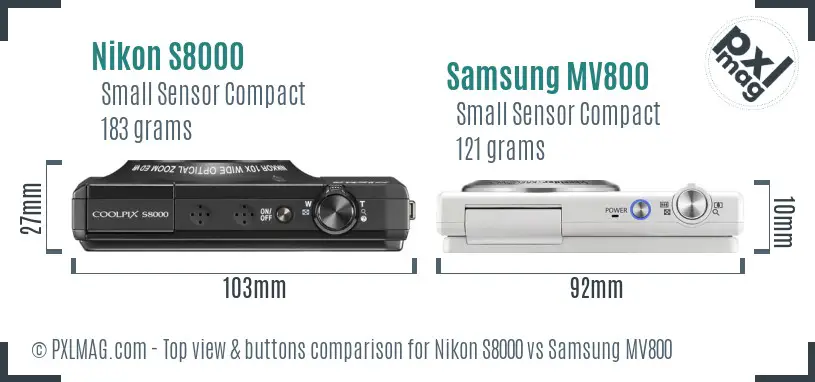 Nikon S8000 vs Samsung MV800 top view buttons comparison