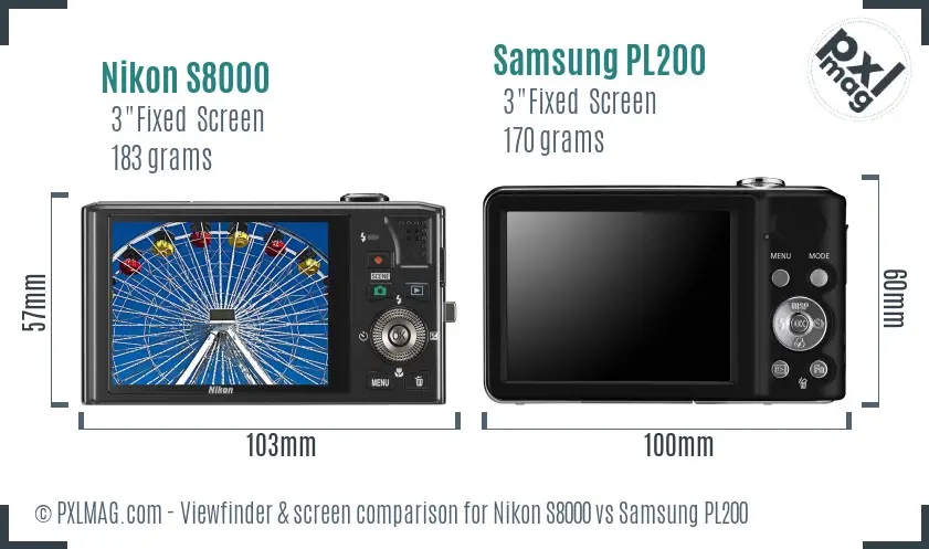 Nikon S8000 vs Samsung PL200 Screen and Viewfinder comparison