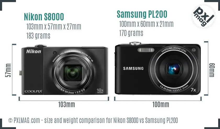 Nikon S8000 vs Samsung PL200 size comparison