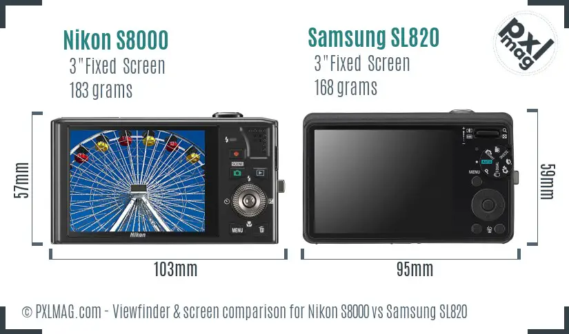 Nikon S8000 vs Samsung SL820 Screen and Viewfinder comparison