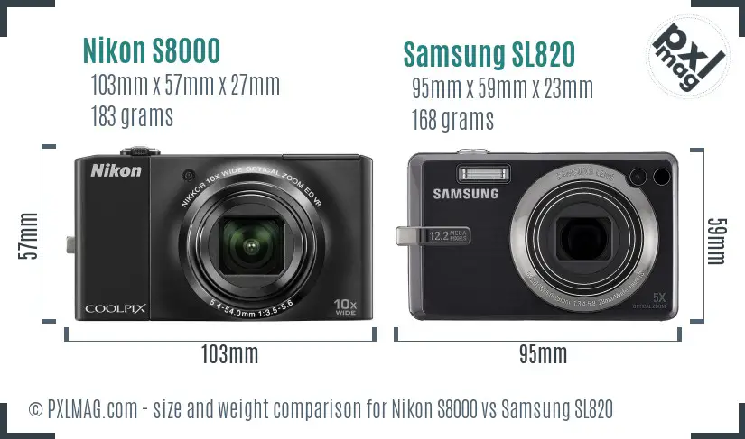 Nikon S8000 vs Samsung SL820 size comparison