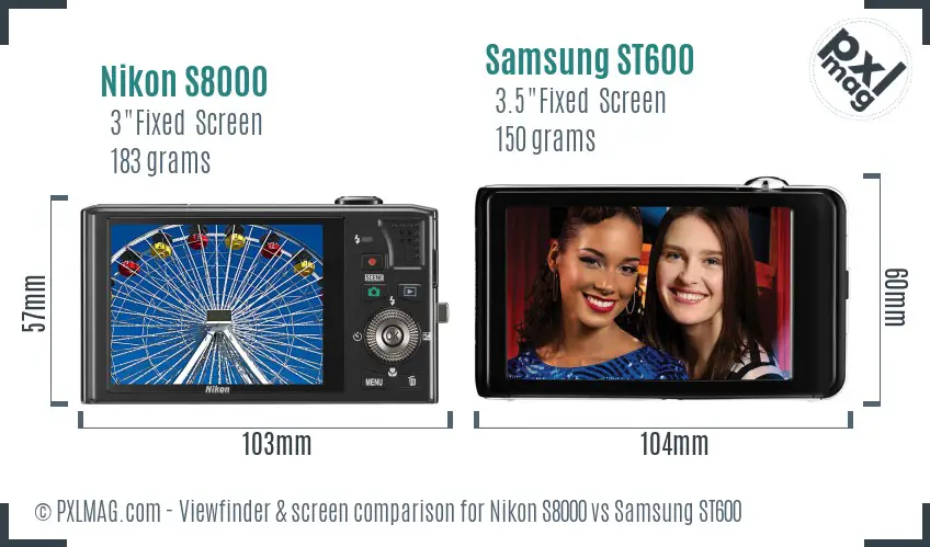 Nikon S8000 vs Samsung ST600 Screen and Viewfinder comparison