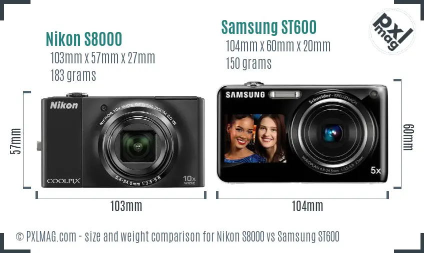 Nikon S8000 vs Samsung ST600 size comparison