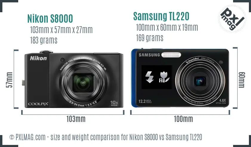 Nikon S8000 vs Samsung TL220 size comparison