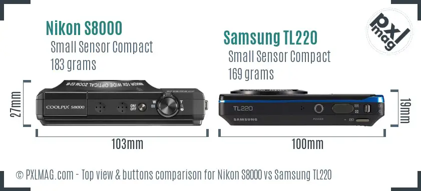 Nikon S8000 vs Samsung TL220 top view buttons comparison