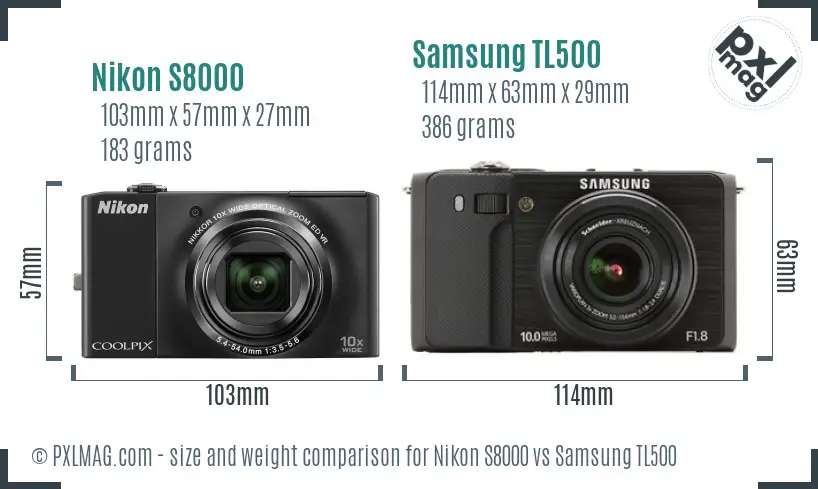 Nikon S8000 vs Samsung TL500 size comparison