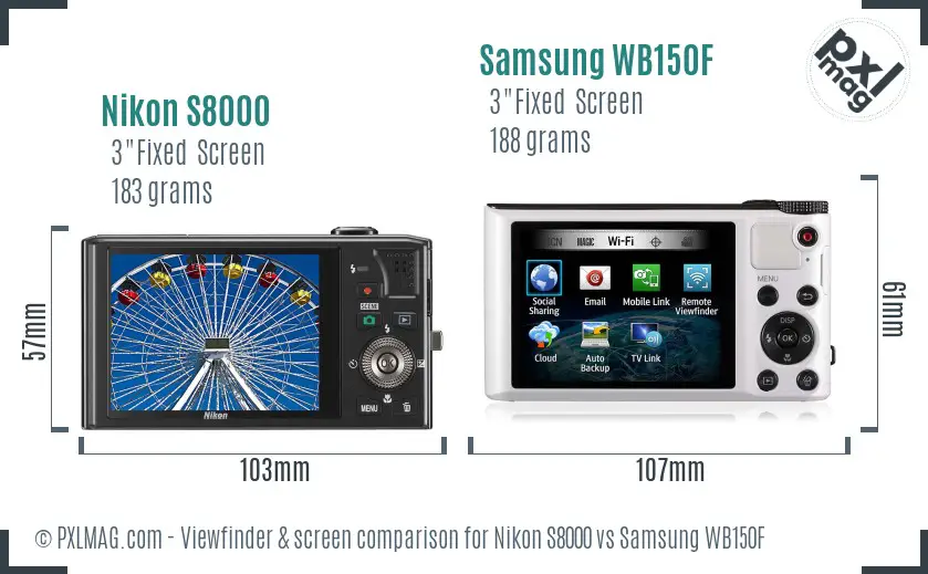 Nikon S8000 vs Samsung WB150F Screen and Viewfinder comparison Nikon S8000 vs Samsung WB150F Screen and Viewfinder comparison