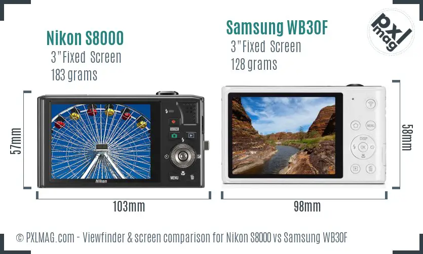 Nikon S8000 vs Samsung WB30F Screen and Viewfinder comparison