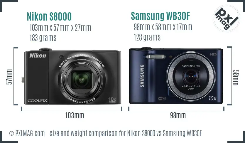 Nikon S8000 vs Samsung WB30F size comparison