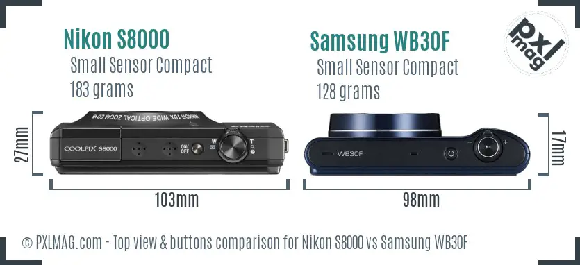 Nikon S8000 vs Samsung WB30F top view buttons comparison