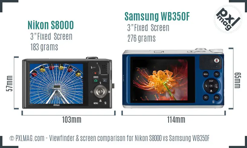 Nikon S8000 vs Samsung WB350F Screen and Viewfinder comparison