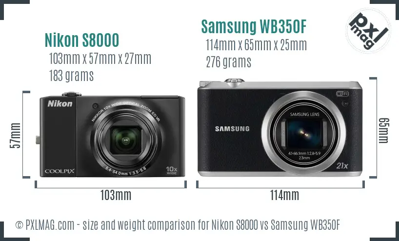 Nikon S8000 vs Samsung WB350F size comparison