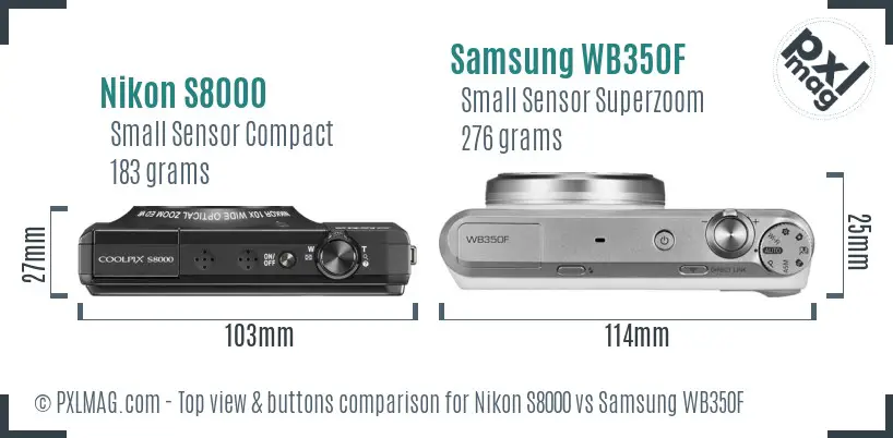 Nikon S8000 vs Samsung WB350F top view buttons comparison