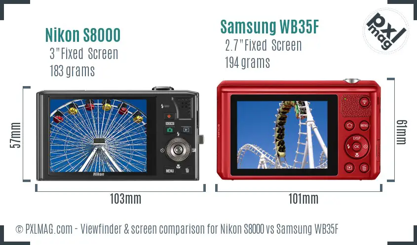 Nikon S8000 vs Samsung WB35F Screen and Viewfinder comparison