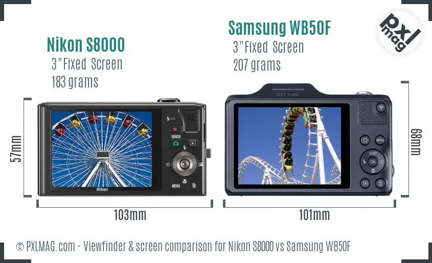 Nikon S8000 vs Samsung WB50F Screen and Viewfinder comparison