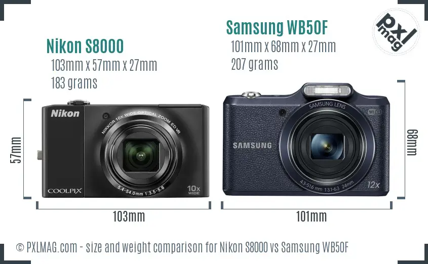 Nikon S8000 vs Samsung WB50F size comparison