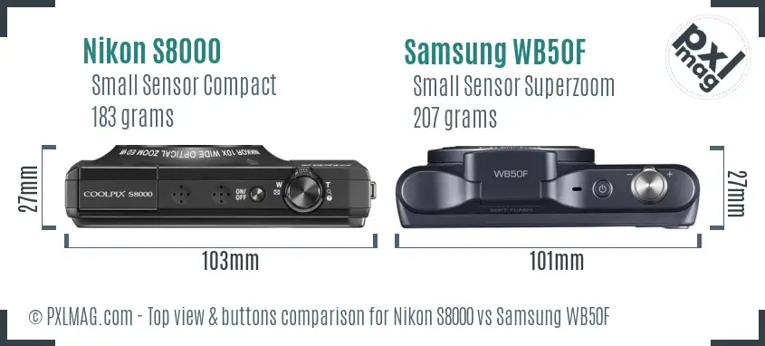 Nikon S8000 vs Samsung WB50F top view buttons comparison