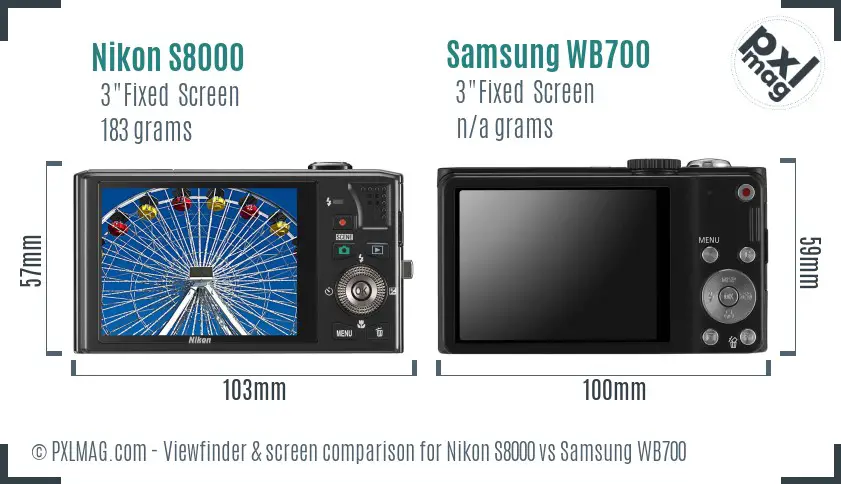 Nikon S8000 vs Samsung WB700 Screen and Viewfinder comparison