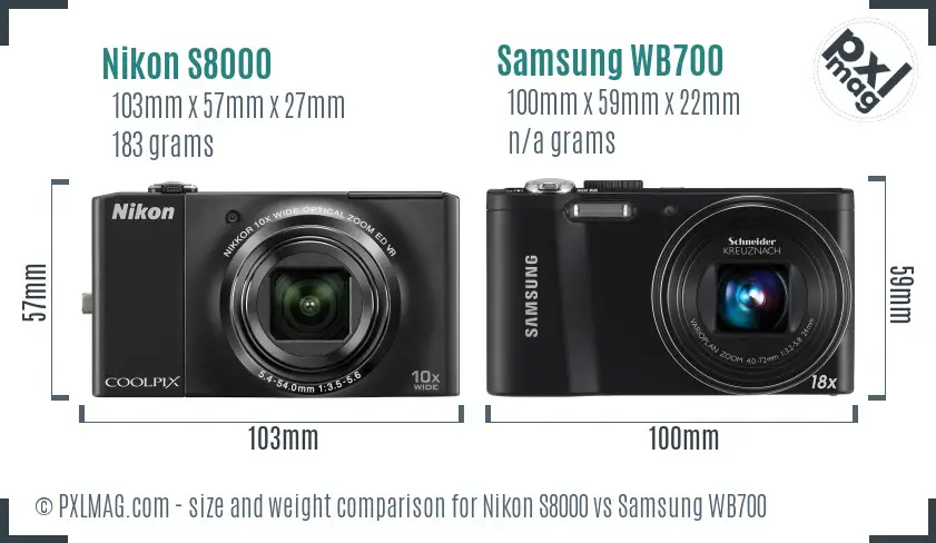 Nikon S8000 vs Samsung WB700 size comparison