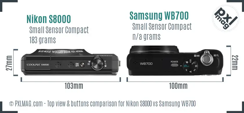 Nikon S8000 vs Samsung WB700 top view buttons comparison