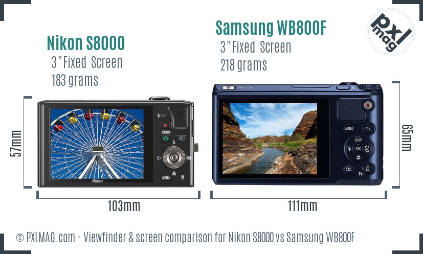 Nikon S8000 vs Samsung WB800F Screen and Viewfinder comparison