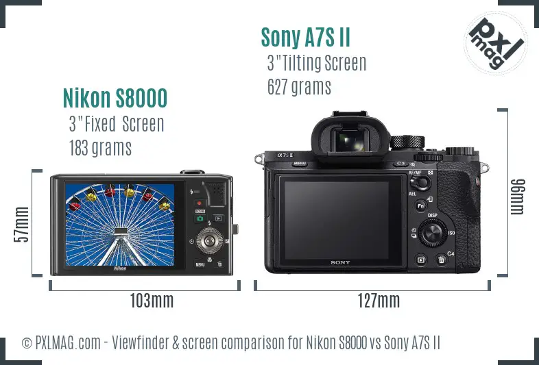 Nikon S8000 vs Sony A7S II Screen and Viewfinder comparison