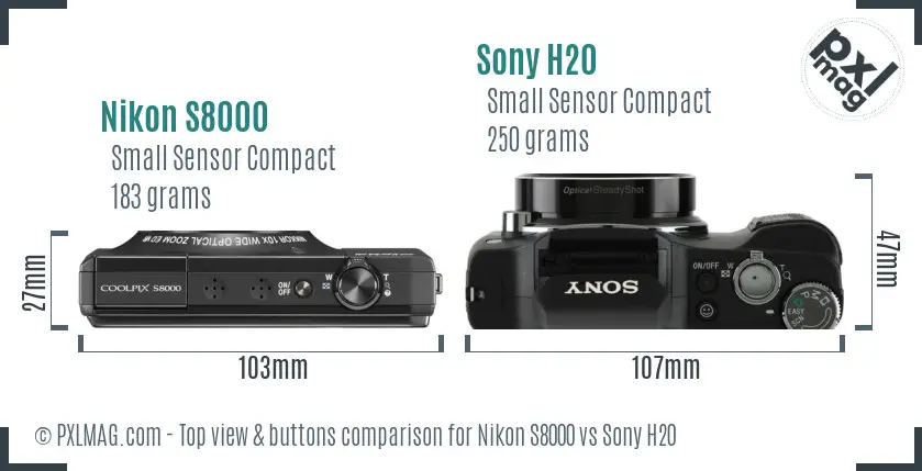 Nikon S8000 vs Sony H20 top view buttons comparison