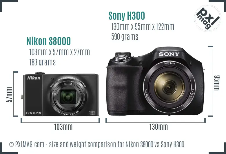 Nikon S8000 vs Sony H300 size comparison