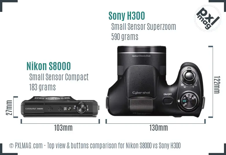 Nikon S8000 vs Sony H300 top view buttons comparison