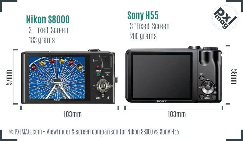 Nikon S8000 vs Sony H55 Screen and Viewfinder comparison Nikon S8000 vs Sony H55 Screen and Viewfinder comparison