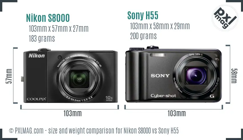 Nikon S8000 vs Sony H55 size comparison Nikon S8000 vs Sony H55 size comparison