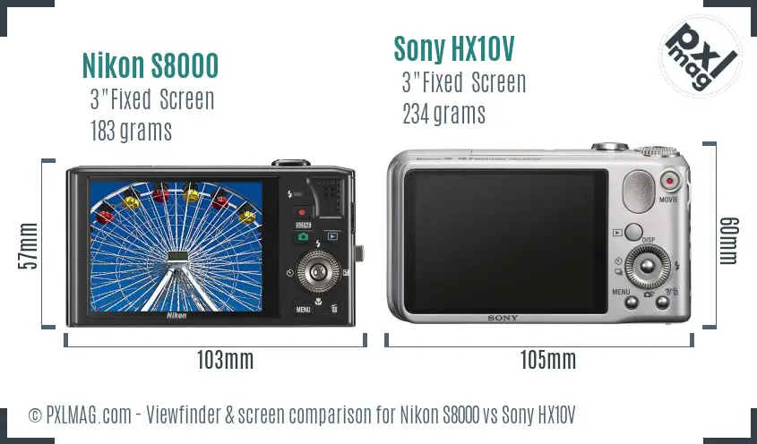 Nikon S8000 vs Sony HX10V Screen and Viewfinder comparison