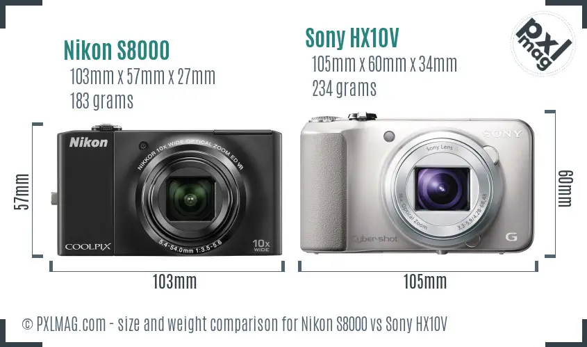 Nikon S8000 vs Sony HX10V size comparison