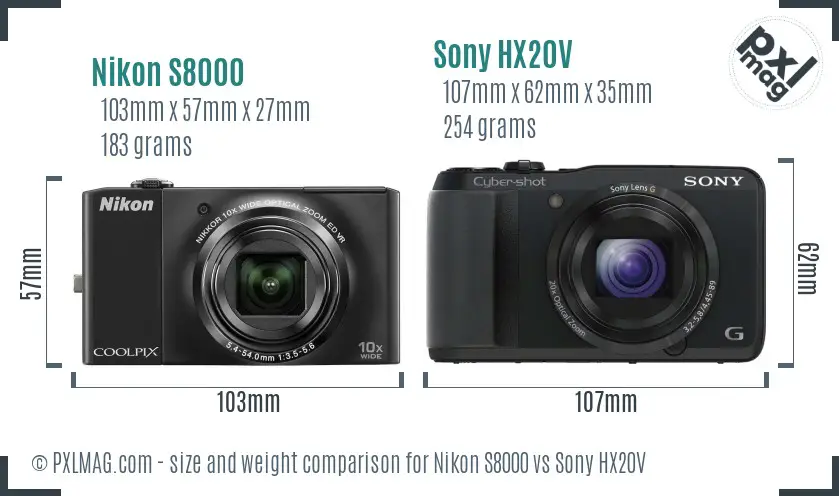 Nikon S8000 vs Sony HX20V size comparison