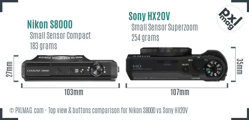 Nikon S8000 vs Sony HX20V top view buttons comparison